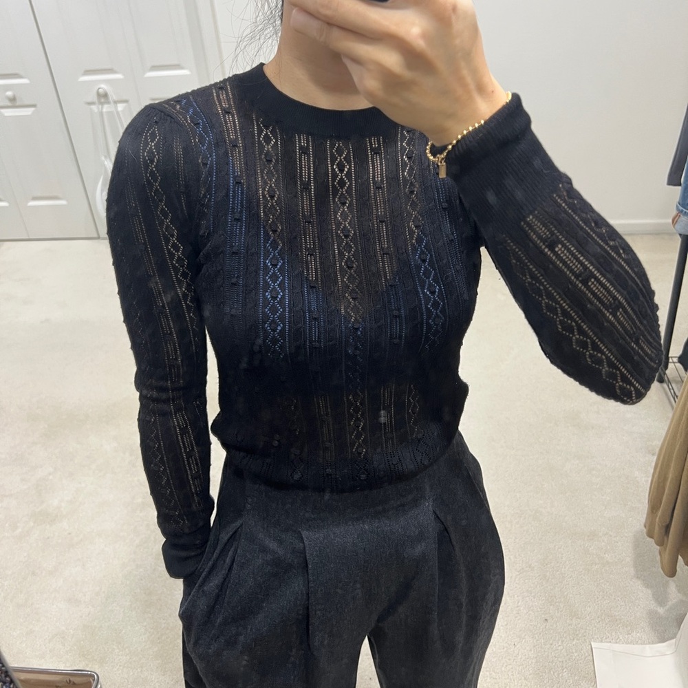 Mango Black Lace Knit Women's Top